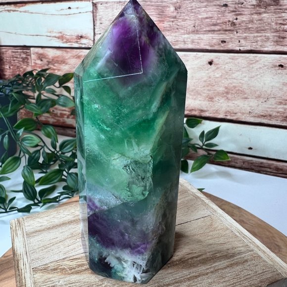 Chunky 4" Beautiful Rainbow Fluorite Crystal Tower Natural Healing Crystal Point - Picture 2 of 9